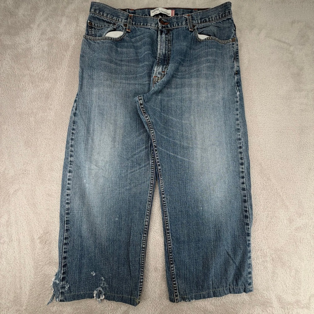 Levi's Mens 569 Loose Straight Size 38 Blue Jeans Preowned Distressed Faded